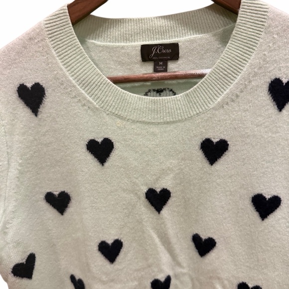 J.Crew 100% Cashmere Heart Sweater Womens M Mint GreenValentine’s Day Romantic - Picture 3 of 10